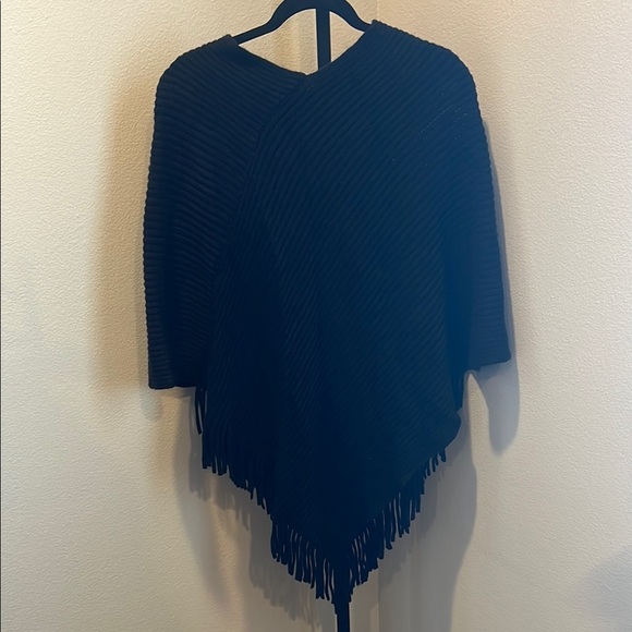 Chico's Black Fringe Poncho Sweater - Picture 2 of 3